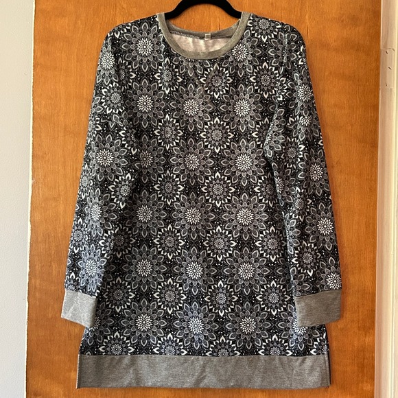 Boho Floral Print Tunic Top Long Sleeve Pullover Casual Everyday Soft Womens‎ L - Picture 1 of 9